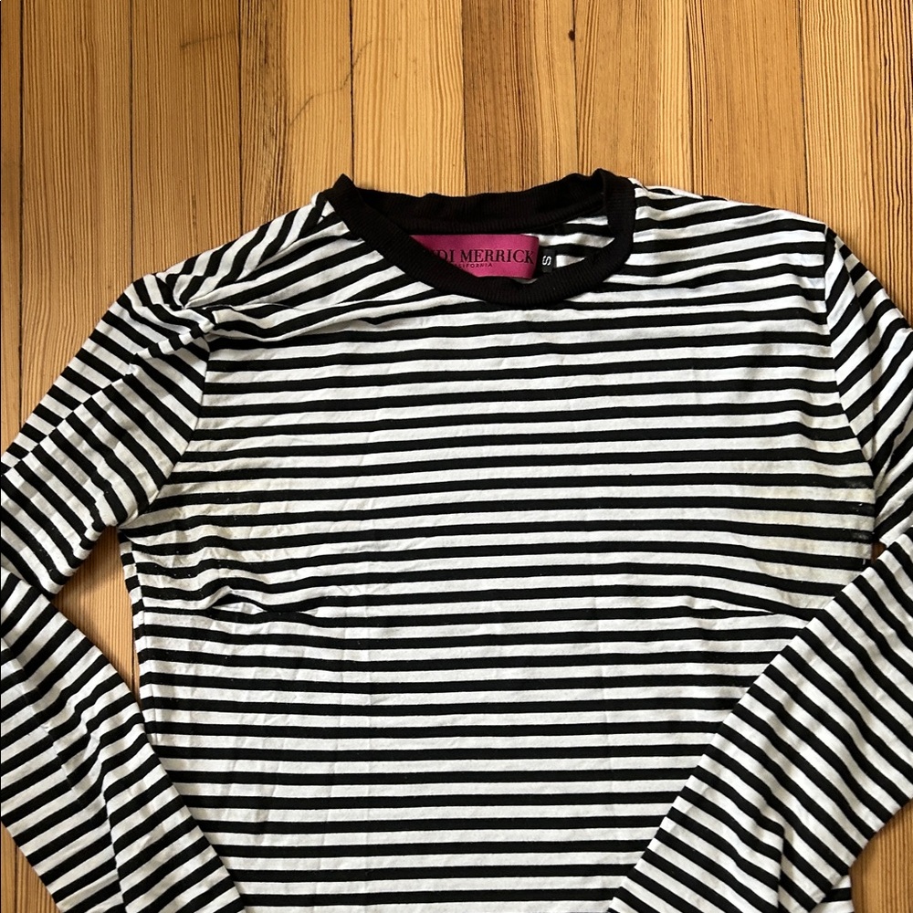Heidi Merrick Black White Stripe Bodycon Jersey Dress Long Sleeve S Small